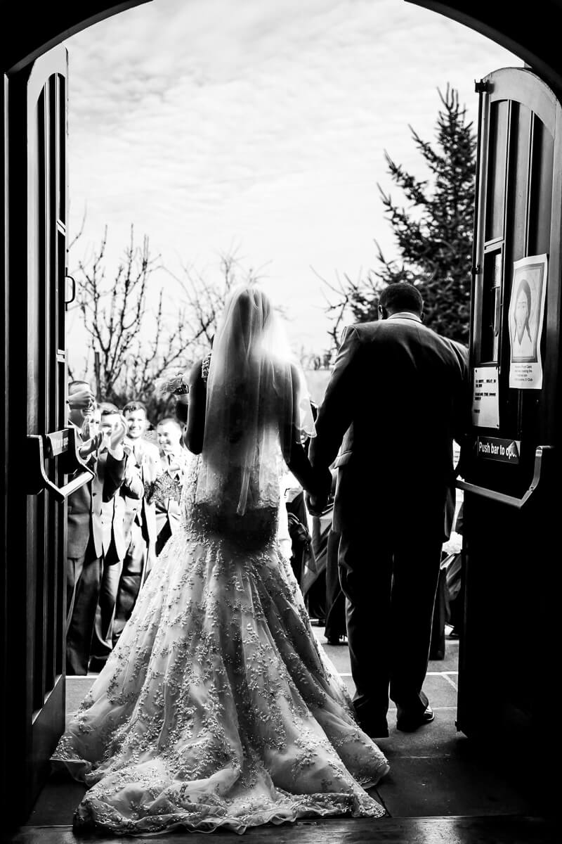 Newlyweds walking out of church